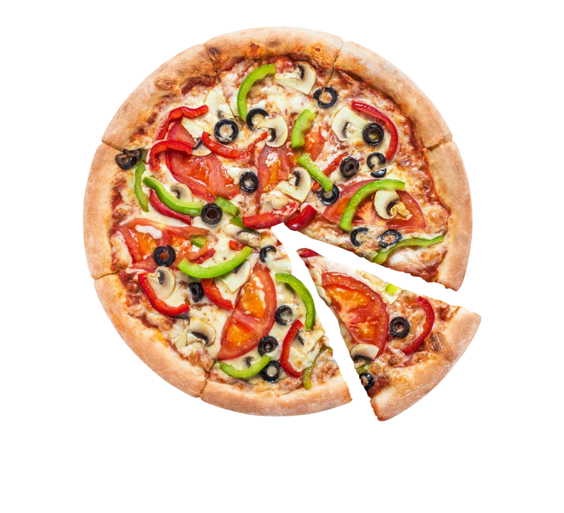 Pizza aux légumes avec deux parts manquantes